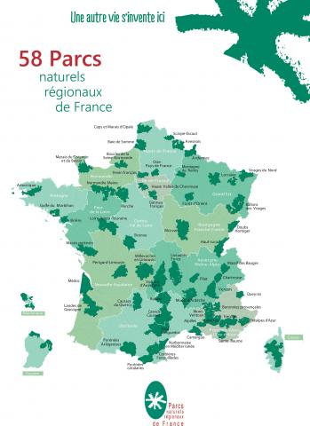 Carte des 58 Parcs naturels régionaux de France